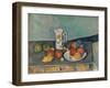 Still life with milk jug and fruit on a table. Ca. 1890-Paul Cézanne-Framed Giclee Print