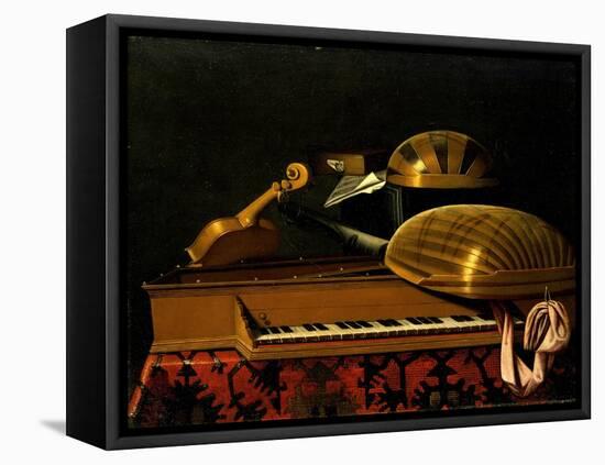 Still Life with Musical Instruments and Books, Mid of 17th C-Bartolomeo Bettera-Framed Stretched Canvas