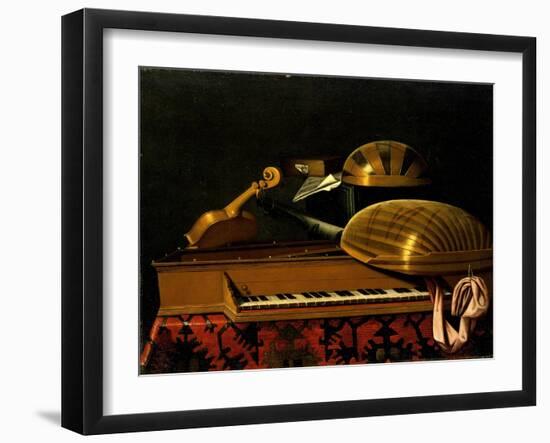 Still Life with Musical Instruments and Books, Mid of 17th C-Bartolomeo Bettera-Framed Giclee Print