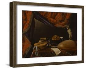 Still Life with Musical Instruments, Books and Sculpture, C. 1650-Evaristo Baschenis-Framed Giclee Print