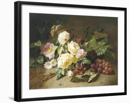 Still Life with of Summer Flowers and Grapes-Henri Robbe-Framed Giclee Print