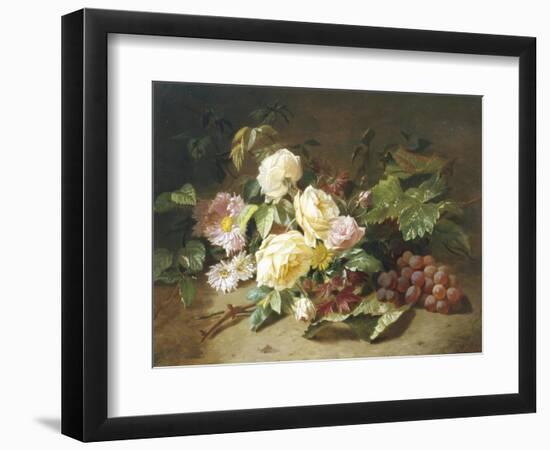 Still Life with of Summer Flowers and Grapes-Henri Robbe-Framed Premium Giclee Print