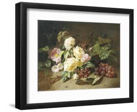 Still Life with of Summer Flowers and Grapes-Henri Robbe-Framed Premium Giclee Print