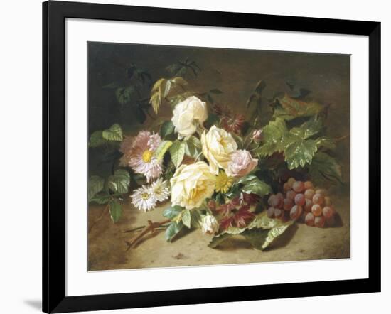 Still Life with of Summer Flowers and Grapes-Henri Robbe-Framed Giclee Print