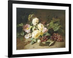 Still Life with of Summer Flowers and Grapes-Henri Robbe-Framed Giclee Print