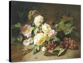 Still Life with of Summer Flowers and Grapes-Henri Robbe-Stretched Canvas