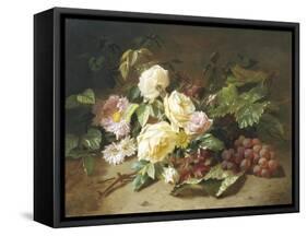 Still Life with of Summer Flowers and Grapes-Henri Robbe-Framed Stretched Canvas
