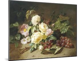 Still Life with of Summer Flowers and Grapes-Henri Robbe-Mounted Giclee Print