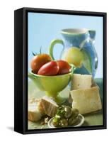 Still Life with Olives, Tomatoes, Cheese and White Bread-null-Framed Stretched Canvas