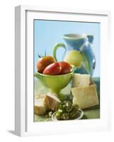 Still Life with Olives, Tomatoes, Cheese and White Bread-null-Framed Photographic Print