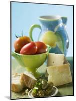 Still Life with Olives, Tomatoes, Cheese and White Bread-null-Mounted Photographic Print