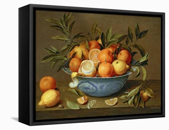 Still Life with Oranges and Lemons in a Wan-Li Porcelain Dish-Jacob Van Hulsdonck-Framed Stretched Canvas