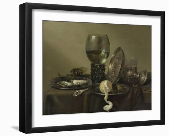 Still Life with Oysters, a Rummer, a Lemon and a Silver Bowl, 1634-Willem Claesz Heda-Framed Giclee Print