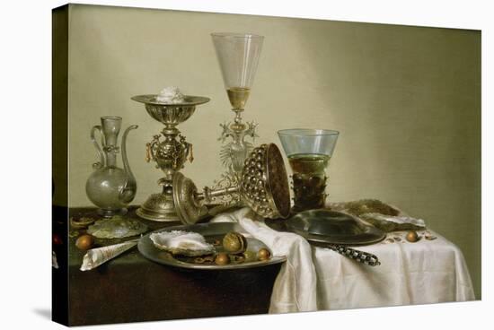 Still Life with Oysters and Nuts, 1637 (Oil on Panel)-Willem Claesz. Heda-Stretched Canvas