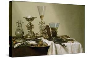 Still Life with Oysters and Nuts, 1637 (Oil on Panel)-Willem Claesz. Heda-Stretched Canvas