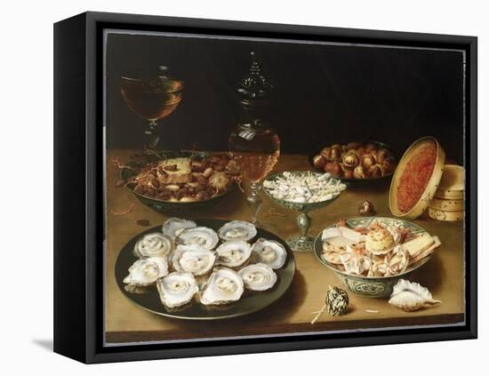 Still Life with Oysters, Sweetmeats and Roasted Chestnuts-Osias The Elder Beert-Framed Stretched Canvas