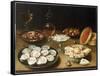 Still Life with Oysters, Sweetmeats and Roasted Chestnuts-Osias The Elder Beert-Framed Stretched Canvas