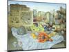 Still Life with Papaya and Cityscape, 2000-James Reeve-Mounted Giclee Print