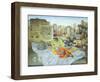 Still Life with Papaya and Cityscape, 2000-James Reeve-Framed Giclee Print