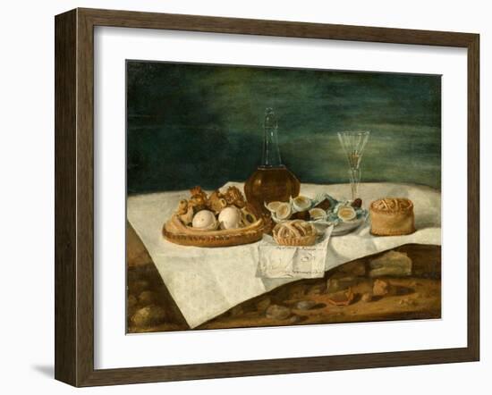 Still Life with Pasteries, Wine, and Eggs, c.1770-1790-Juan Bautista Romero-Framed Giclee Print