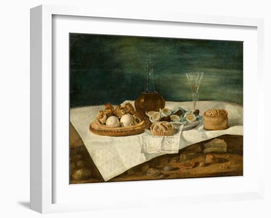 Still Life with Pasteries, Wine, and Eggs, c.1770-1790-Juan Bautista Romero-Framed Giclee Print