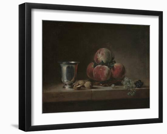 Still Life with Peaches, a Silver Goblet, Grapes, and Walnuts, c.1759-60-Jean-Baptiste Simeon Chardin-Framed Giclee Print