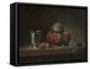 Still Life with Peaches, a Silver Goblet, Grapes, and Walnuts, c.1759-60-Jean-Baptiste Simeon Chardin-Framed Stretched Canvas
