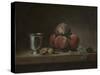Still Life with Peaches, a Silver Goblet, Grapes, and Walnuts, c.1759-60-Jean-Baptiste Simeon Chardin-Stretched Canvas