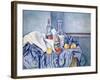 Still-Life with Peaches and Bottles-Paul Cézanne-Framed Giclee Print