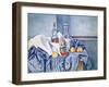 Still-Life with Peaches and Bottles-Paul Cézanne-Framed Premium Giclee Print