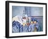 Still-Life with Peaches and Bottles-Paul Cézanne-Framed Premium Giclee Print