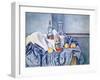 Still-Life with Peaches and Bottles-Paul Cézanne-Framed Premium Giclee Print