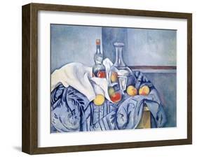 Still-Life with Peaches and Bottles-Paul Cézanne-Framed Giclee Print