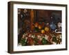 Still Life with Peaches, Carafe and Figures, circa 1900-Paul Cézanne-Framed Giclee Print