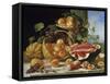 Still Life with Peaches, Watermelon and Grapes-John F Francis-Framed Stretched Canvas