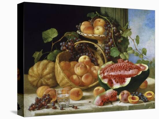 Still Life with Peaches, Watermelon and Grapes-John F Francis-Stretched Canvas