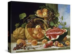 Still Life with Peaches, Watermelon and Grapes-John F Francis-Stretched Canvas