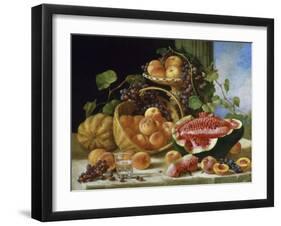 Still Life with Peaches, Watermelon and Grapes-John F Francis-Framed Giclee Print