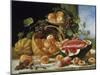 Still Life with Peaches, Watermelon and Grapes-John F Francis-Mounted Giclee Print