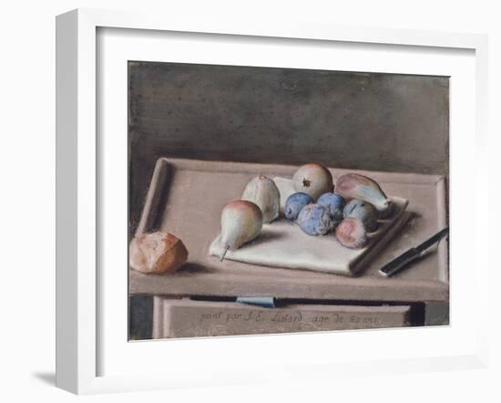 Still Life with Pears, Figs, Prunes, Bread Roll and Knife on Table, 1782-Jean-Etienne Liotard-Framed Giclee Print