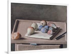 Still Life with Pears, Figs, Prunes, Bread Roll and Knife on Table, 1782-Jean-Etienne Liotard-Framed Giclee Print