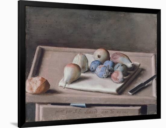 Still Life with Pears, Figs, Prunes, Bread Roll and Knife on Table, 1782-Jean-Etienne Liotard-Framed Giclee Print