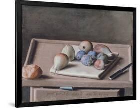 Still Life with Pears, Figs, Prunes, Bread Roll and Knife on Table, 1782-Jean-Etienne Liotard-Framed Giclee Print