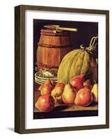 Still Life with Pears, Melon and Barrel for Marinading-Luis Egidio Melendez-Framed Giclee Print