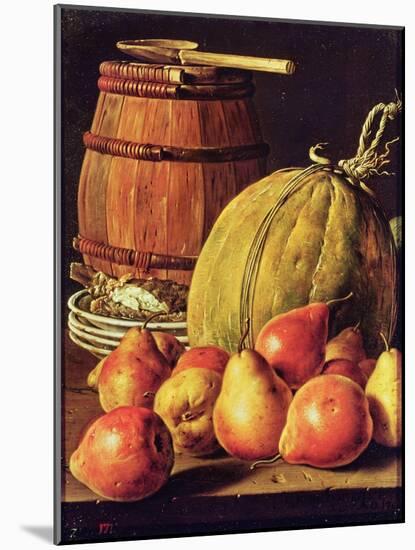 Still Life with Pears, Melon and Barrel for Marinading-Luis Egidio Melendez-Mounted Giclee Print