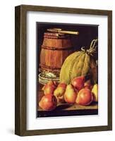 Still Life with Pears, Melon and Barrel for Marinading-Luis Egidio Melendez-Framed Premium Giclee Print