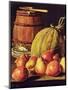 Still Life with Pears, Melon and Barrel for Marinading-Luis Egidio Melendez-Mounted Premium Giclee Print
