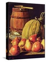 Still Life with Pears, Melon and Barrel for Marinading-Luis Egidio Melendez-Stretched Canvas