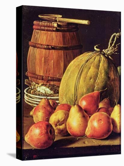 Still Life with Pears, Melon and Barrel for Marinading-Luis Egidio Melendez-Stretched Canvas