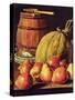 Still Life with Pears, Melon and Barrel for Marinading-Luis Egidio Melendez-Stretched Canvas